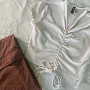 white ruched crop top
